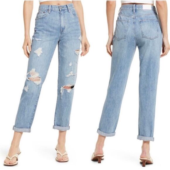 Pistola Presley Light Wash High Rise Distressed Jeans Relaxed Roller Size 33 - Picture 1 of 8